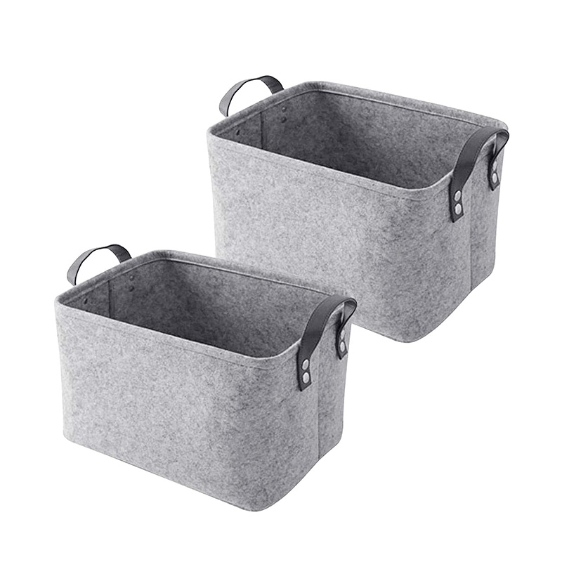 Foldable Felt Storage Basket Laundry Hamper with PU Leather Handles for Clothing, Magazine, Toys Shelf Basket Storage Basket