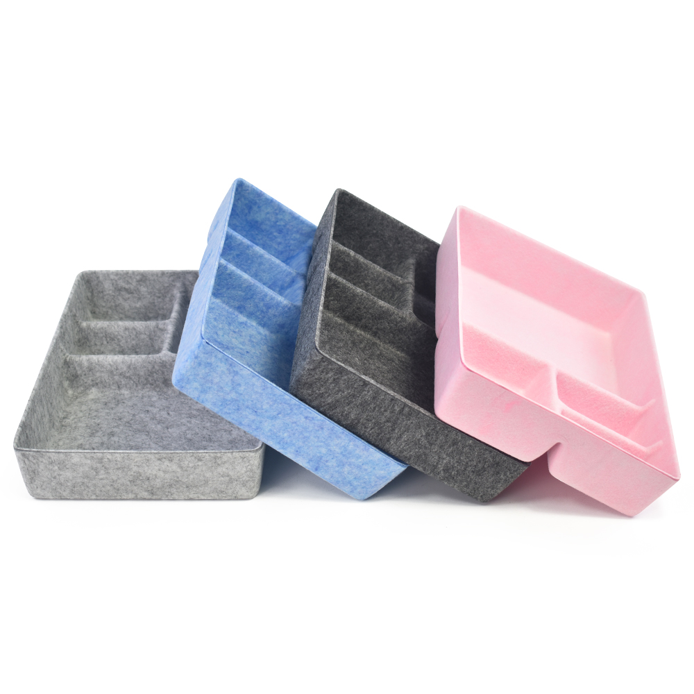 Bandeja de cesta de armazenamento de tecido de feltro redondo organizador de gaveta colorida sobre a mesa ou área de trabalho