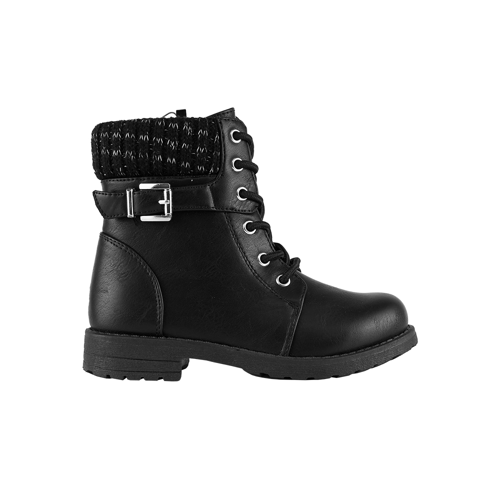 Ankle Boot with Buckle and Lace-Up Features
