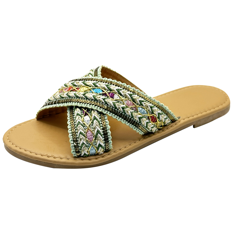 Woven Crossover Strap Flat Sandals