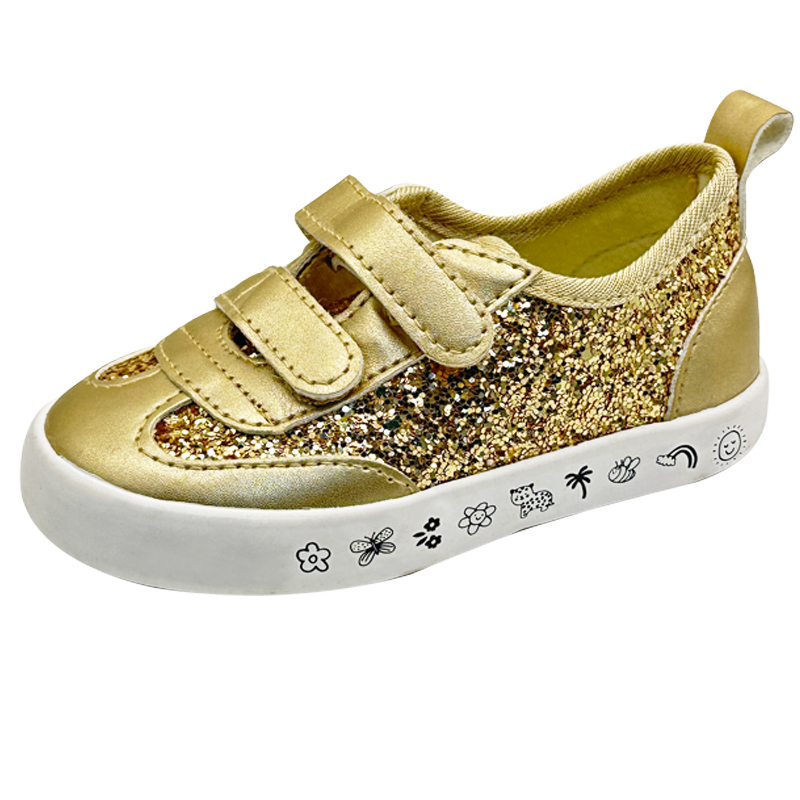Kids Gold Glitter Velcro Sneaker