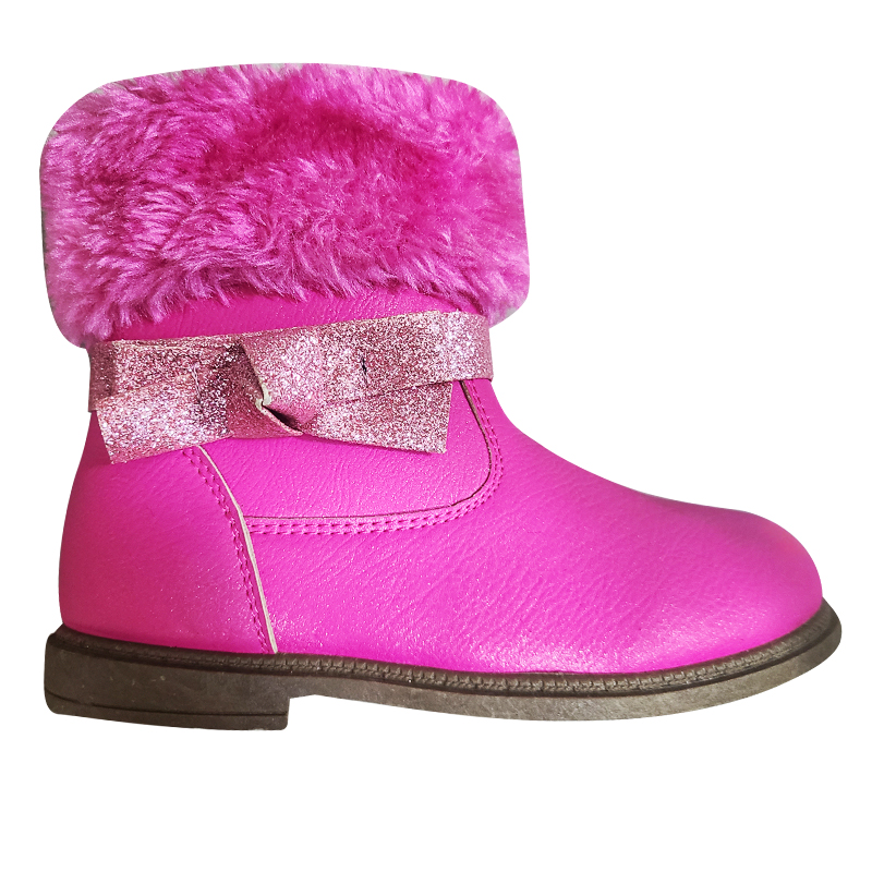 Kids Faux Fur Collar Bow Winter Boots