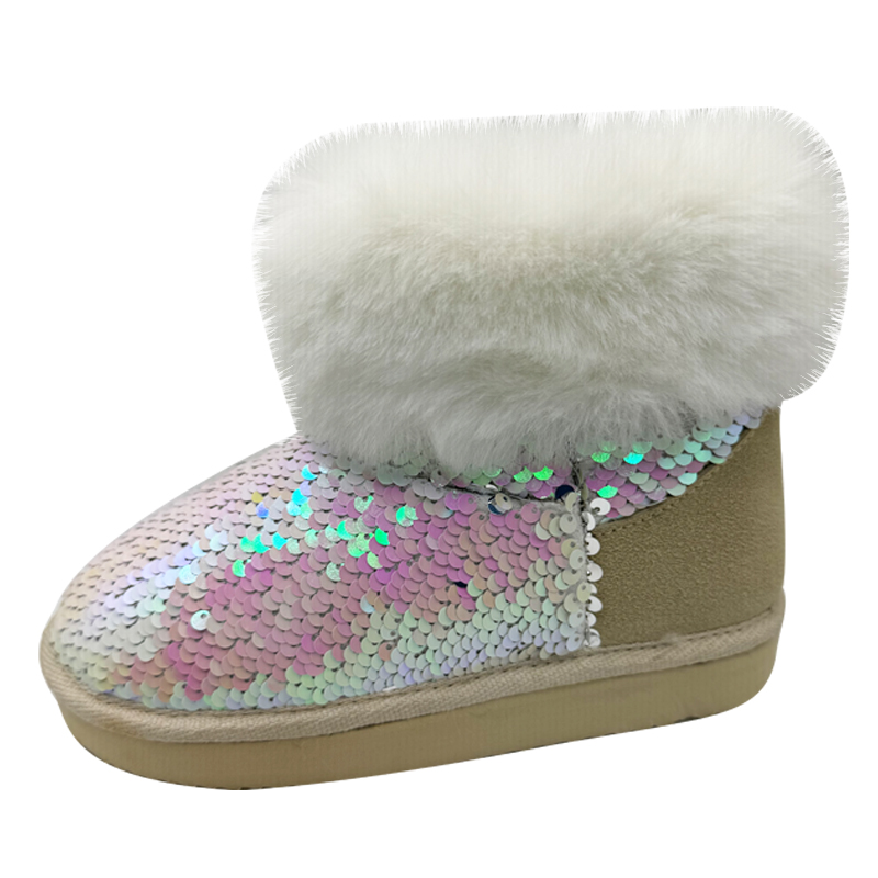 Sequin Covered Kids Fur Winter Boots
