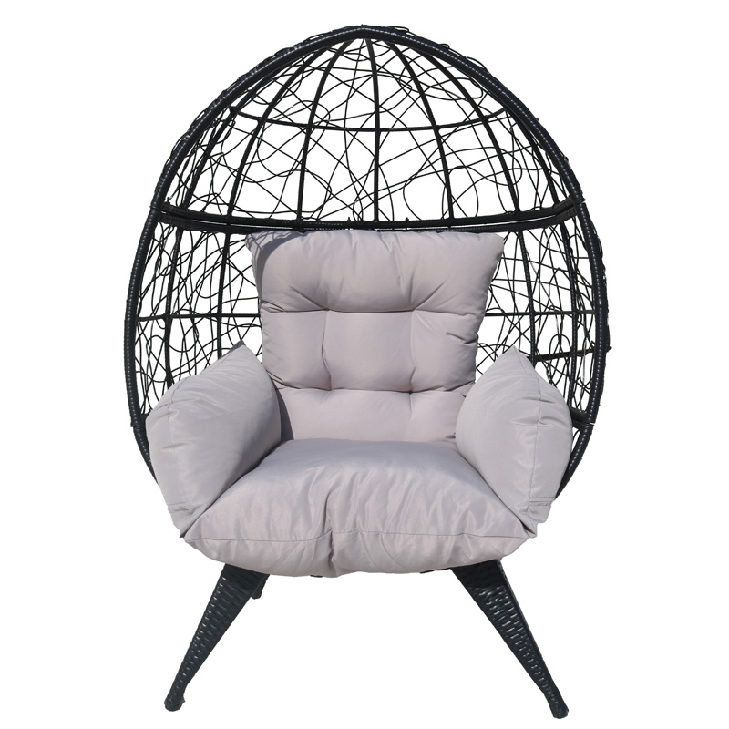 Cadeira ovo estilo corda com suporte (rattan cinza + bolsa macia cinza)