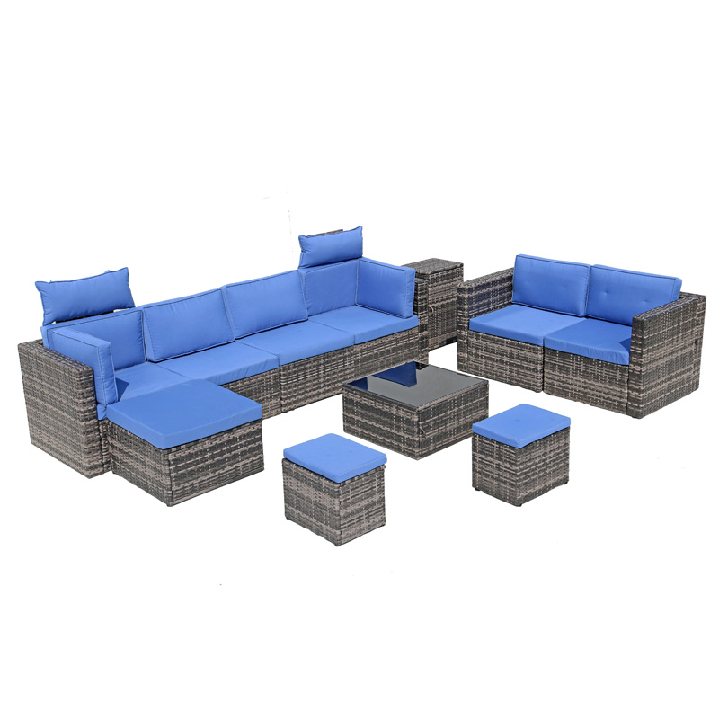 Luxury outdoor rattan furniture patio sofa set with storage box garden corner sofa