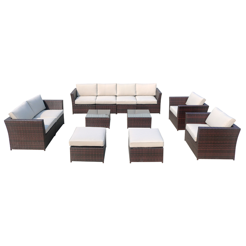7PCS Seel RattanSofa = Cuatro sofás sin brazos + Dos sofás esquineros + Una mesa