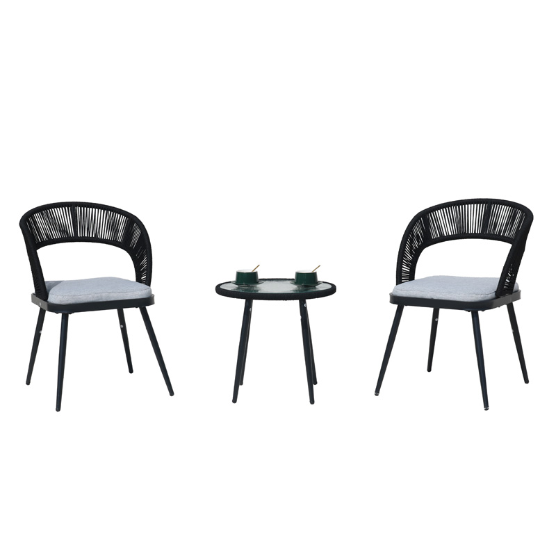 야외 검정색 가구 금속 안뜰 가구 현대적인 야외 식사 세트 안뜰 테이블과 의자