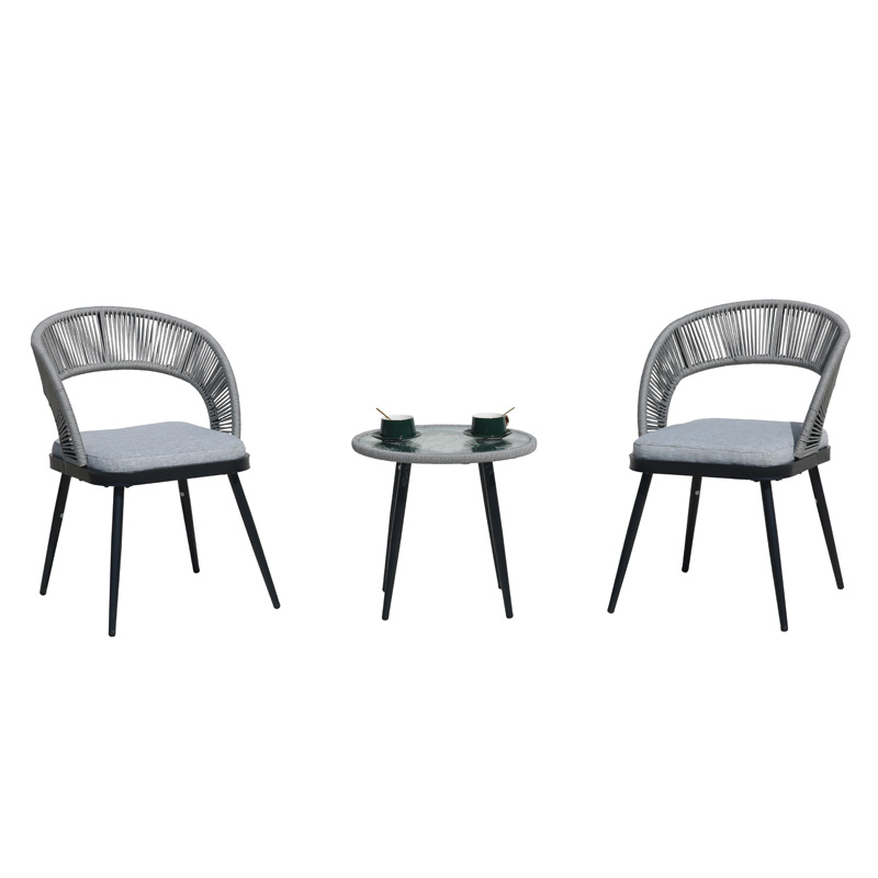 Meubles d'extérieur gris argenté, meubles de patio en métal, ensemble de salle à manger d'extérieur moderne, table et chaises de patio