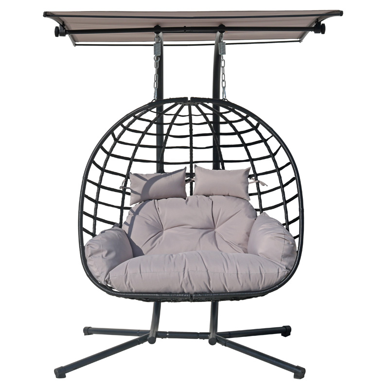 Уличная серая садовая мебель, двойной подвесной стул, садовый стул-качалка, подвесной стул-качалка, подвесной стул-яйцо