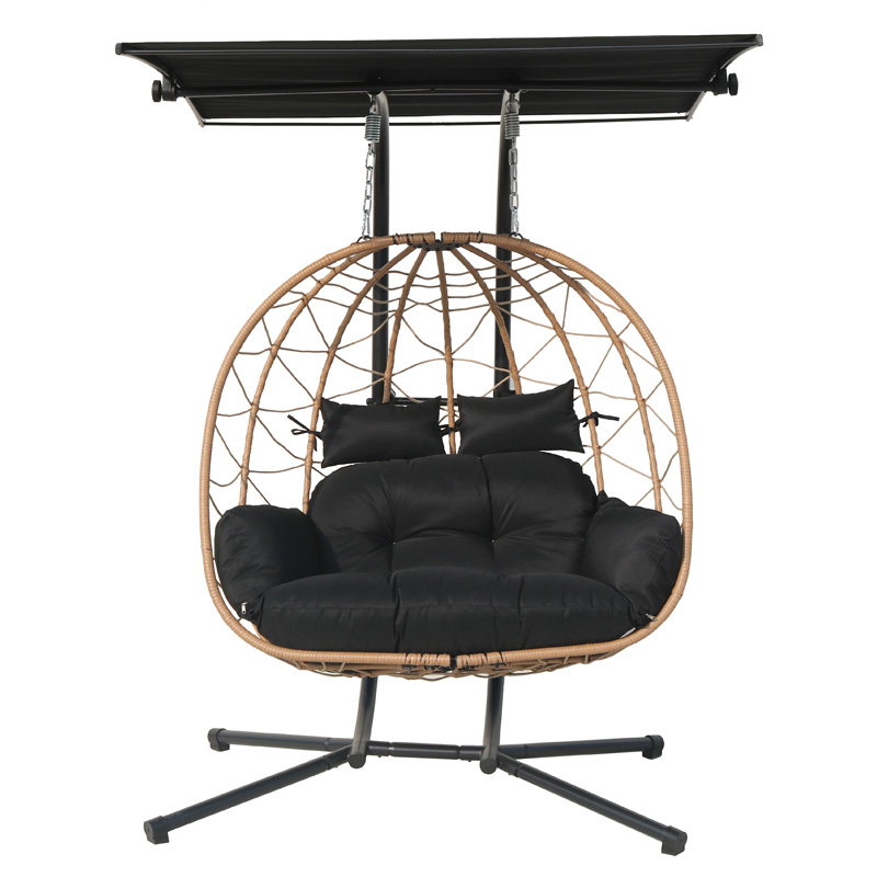 Уличная черная садовая мебель, двойной подвесной стул, садовый стул-качалка, подвесной стул-качалка, подвесной стул-яйцо