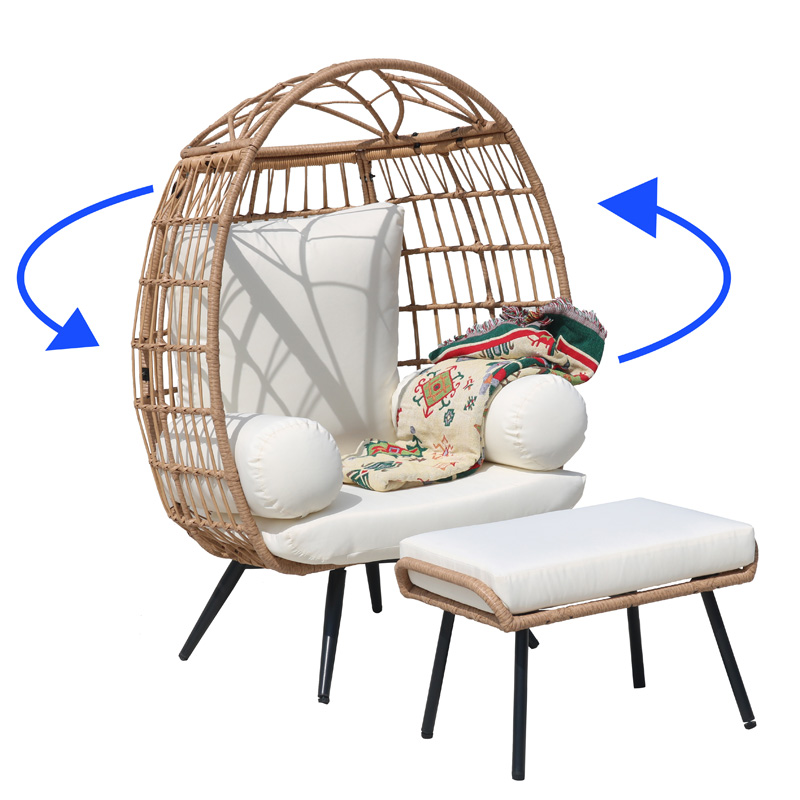 Mobili da giardino in vimini sintetico, mobili da esterno, sedie da giardino in rattan, sedia girevole a forma di uovo