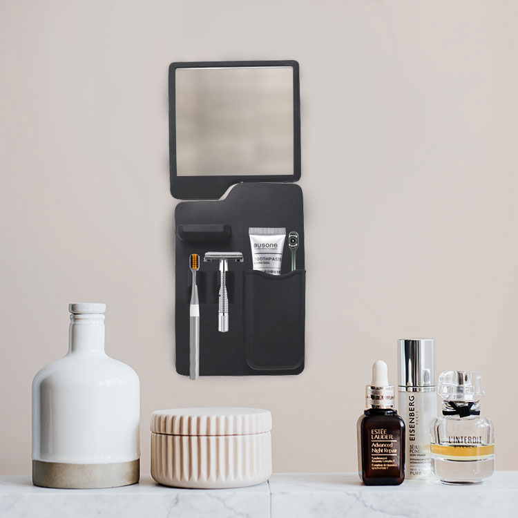 Silicone Toothbrush Holder Dish & Square Mirror Set-5j5v