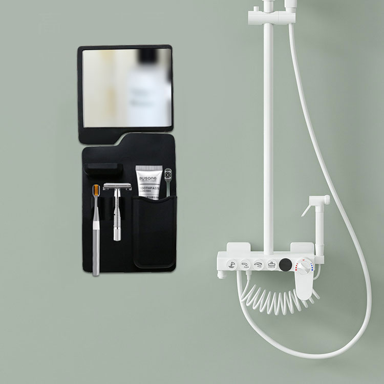 Silicone Toothbrush Holder Dish & Square Mirror Set-8mbq
