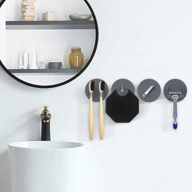 Silicone Multifunctional Wall-Mounted Toothbrush Holder Bathroom Four-In-One Set-6uai