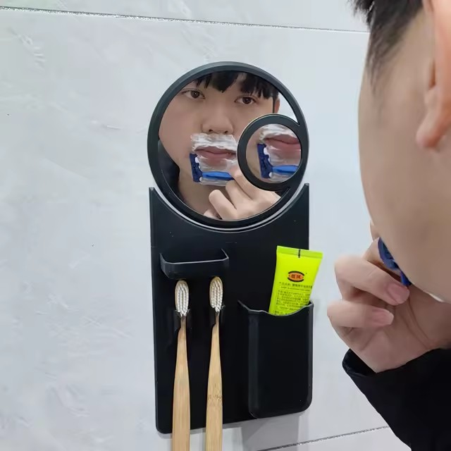 Silicone Toothbrush & Razor Holder with Unique Magnifying Dual-Mirror Design - The Ultimate Bathroom Organizer-6g25