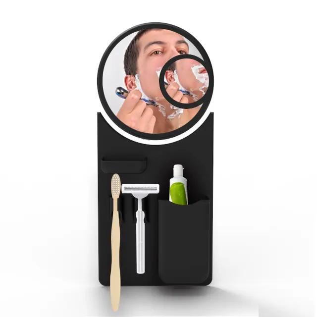 Bàn chải đánh răng & Hộp đựng dao cạo bằng silicon với thiết kế gương kép phóng đại độc đáo - Dụng cụ sắp xếp phòng tắm tối ưu