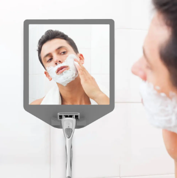 Miroir carré en silicone anti-buée et anti-goutte et support pour rasoir