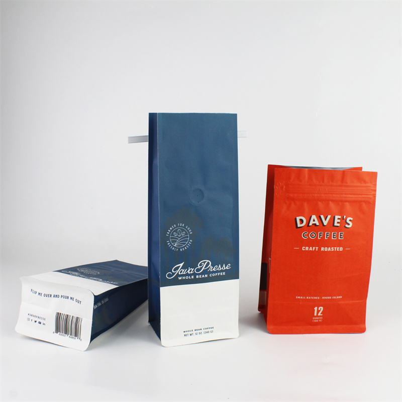 Sacos de embalagem de grãos de café com fundo plano impresso personalizado