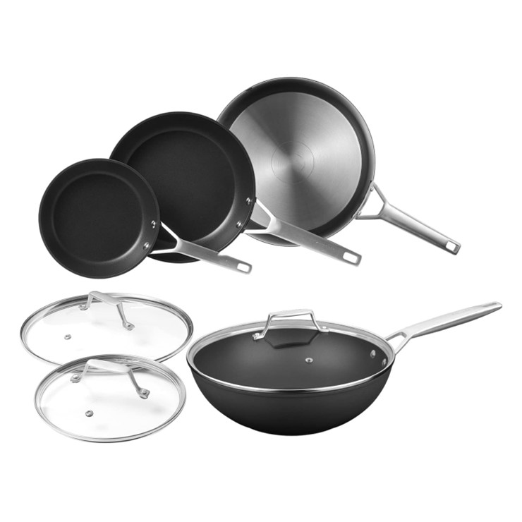 Proshui 10pcs black color aluminum non stick coating full induction bottom cookware set with stainless steel handle