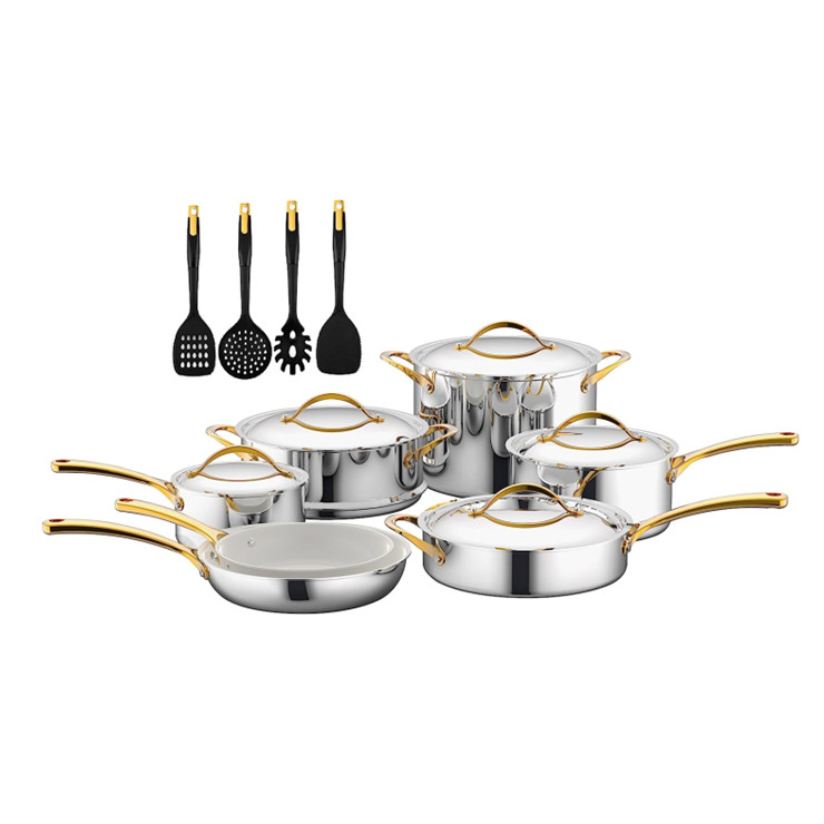 15 pcs stainless steel cookware set with cast stainless steel handle for kitchenware