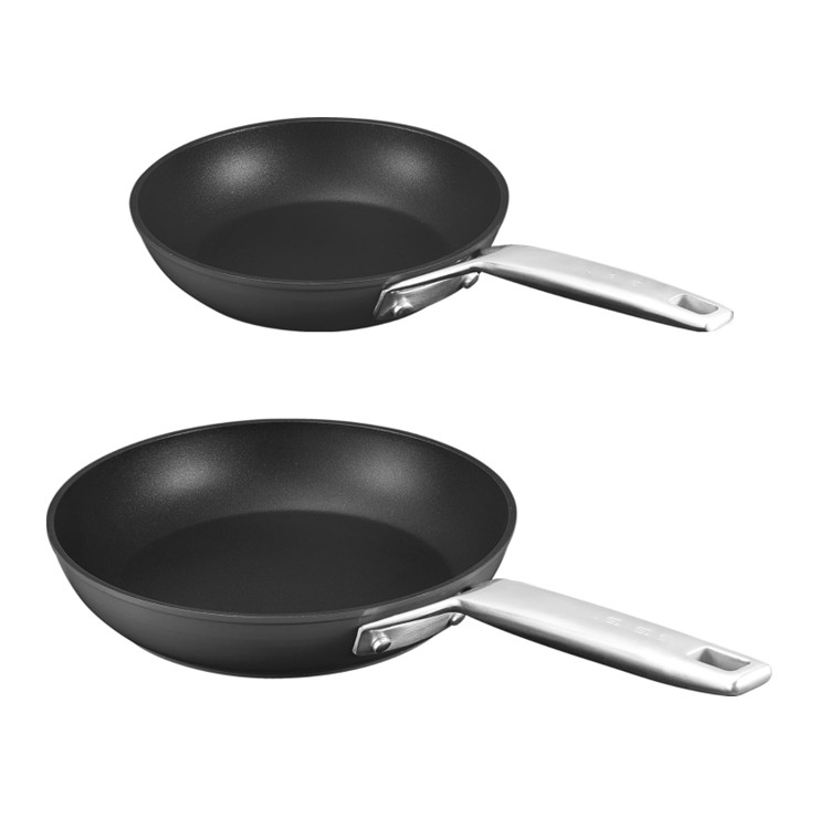 2pcs 8 inch 10 inch black color aluminum non stick coating full induction bottom fry pan set with stainless steel handle