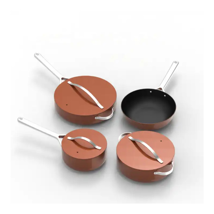 Профессиональный фабричный набор посуды, прессованный OEM цвет, алюминиевые кастрюли и сковородки с антипригарным покрытием и алюминиевой крышкой