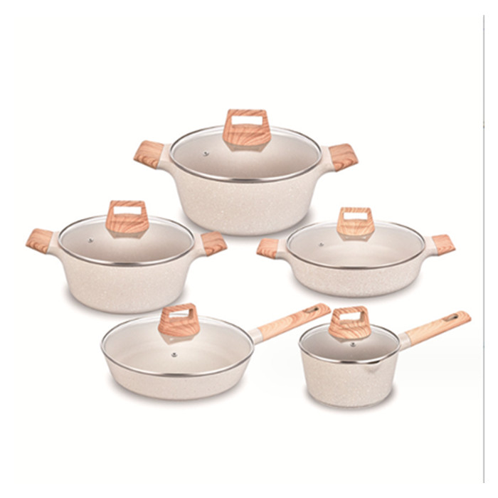 Factory direct black die-casting marble coated cookware set induction compatible pans and pots