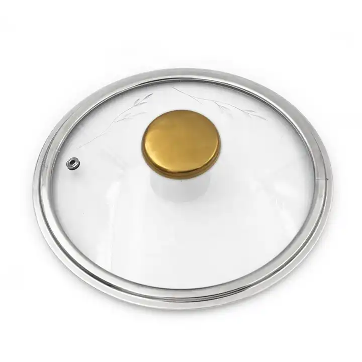 High sealing and anti-overflow Cooking G Type Stainless Steel Ring Tempered Glass Pot Lid Cover with knob handle