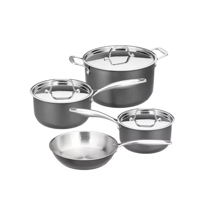 wholesale Customized straight shape cut edge capsule bottom stainless steel cookware set kitchen 7pcs pots and pans set