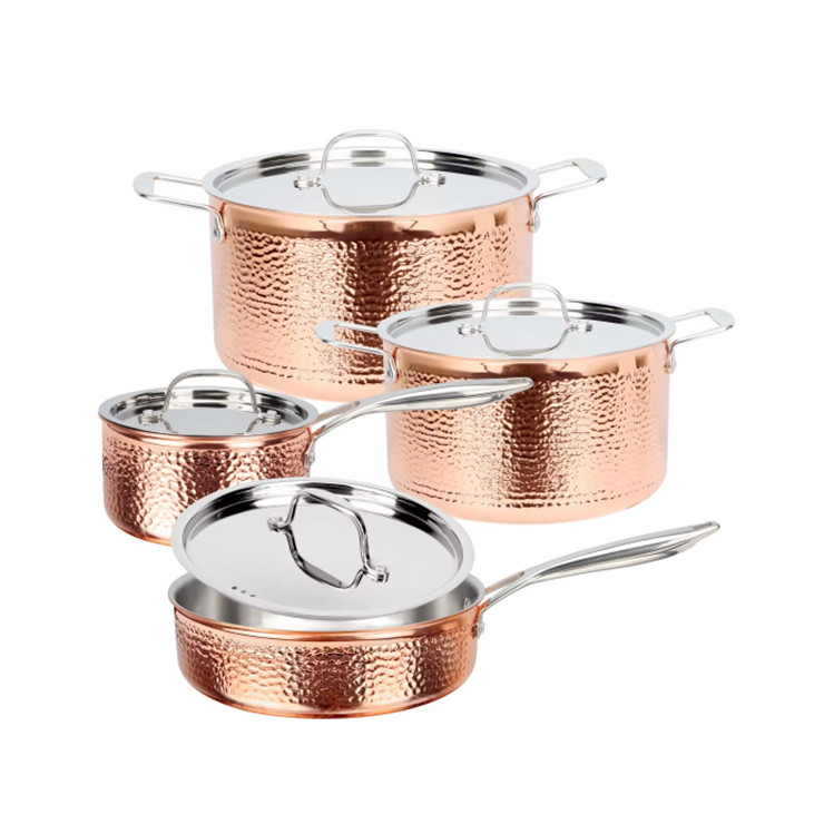 Professional 8 pcs Manufacturer straight shape copper core Pots And Pans Stainless Steel Cookware Set Kitchen Cooking Pot
