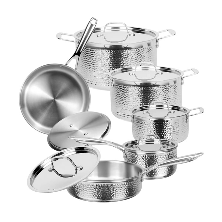 Europe design 12 pcs Manufacturer straight shape Pots And Pans Stainless Steel Cookware Set with stainless steel lid for wholesale