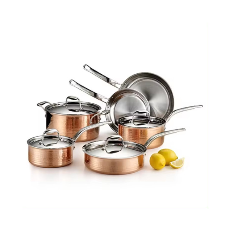 10pcs Manufacturer straight shape hammer copper core Pots And Pans Stainless Steel Cookware Set Kitchen Cooking Pot