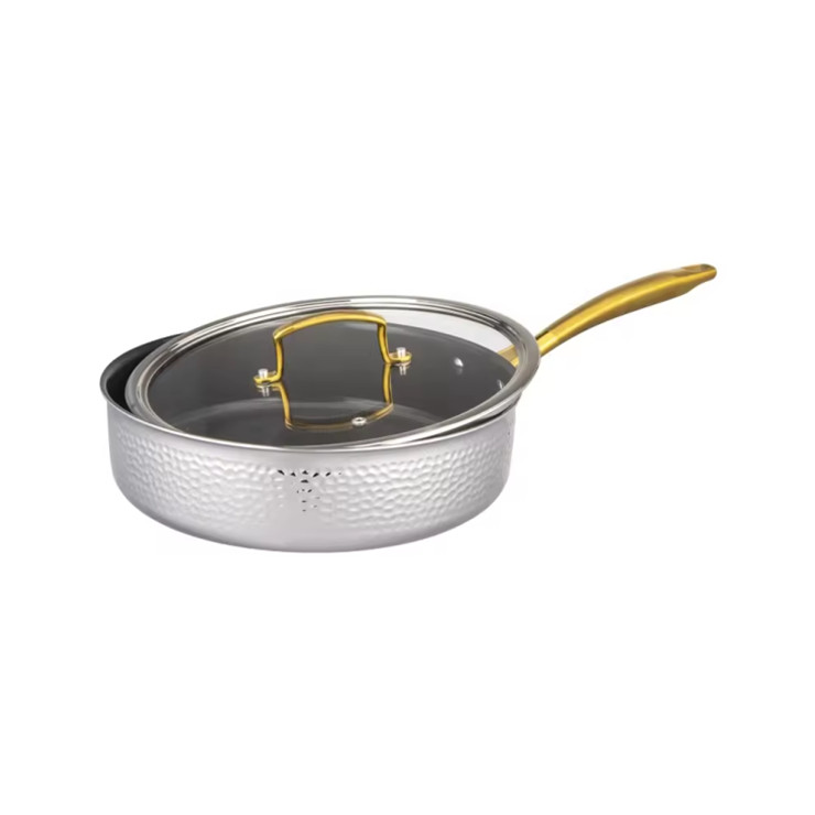 High quality cooking pot flat bottom 3-ply stainless steel Fry pan non stick coating induction frypan