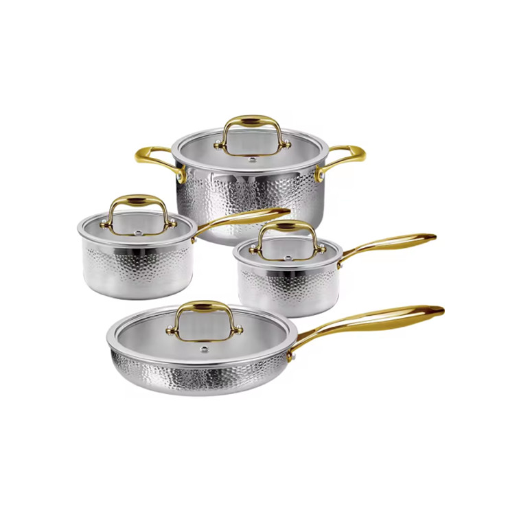 Luxury Golden Cooking Pot Ware Kitchen Utensils Set Triply Non Stick Cookware Set For Kitchen