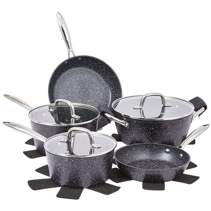 8pcs Factory customized cookware set pressed stone coating Aluminum non stick ceramic coating pots and pans with glass lid
