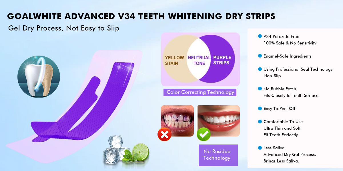 V34 dry colour corrector teeth whitening strips GW-SPV34 001nns