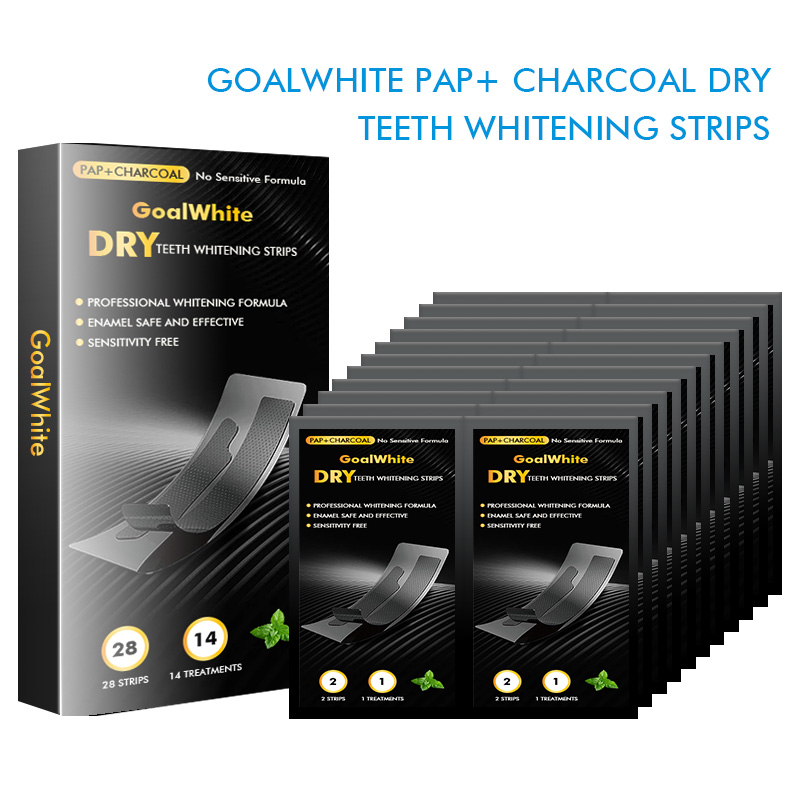 Custom Advanced 3D/5D Non-peroxide PAP+ Charcoal Dry Teeth Whitening Strips With Private Box