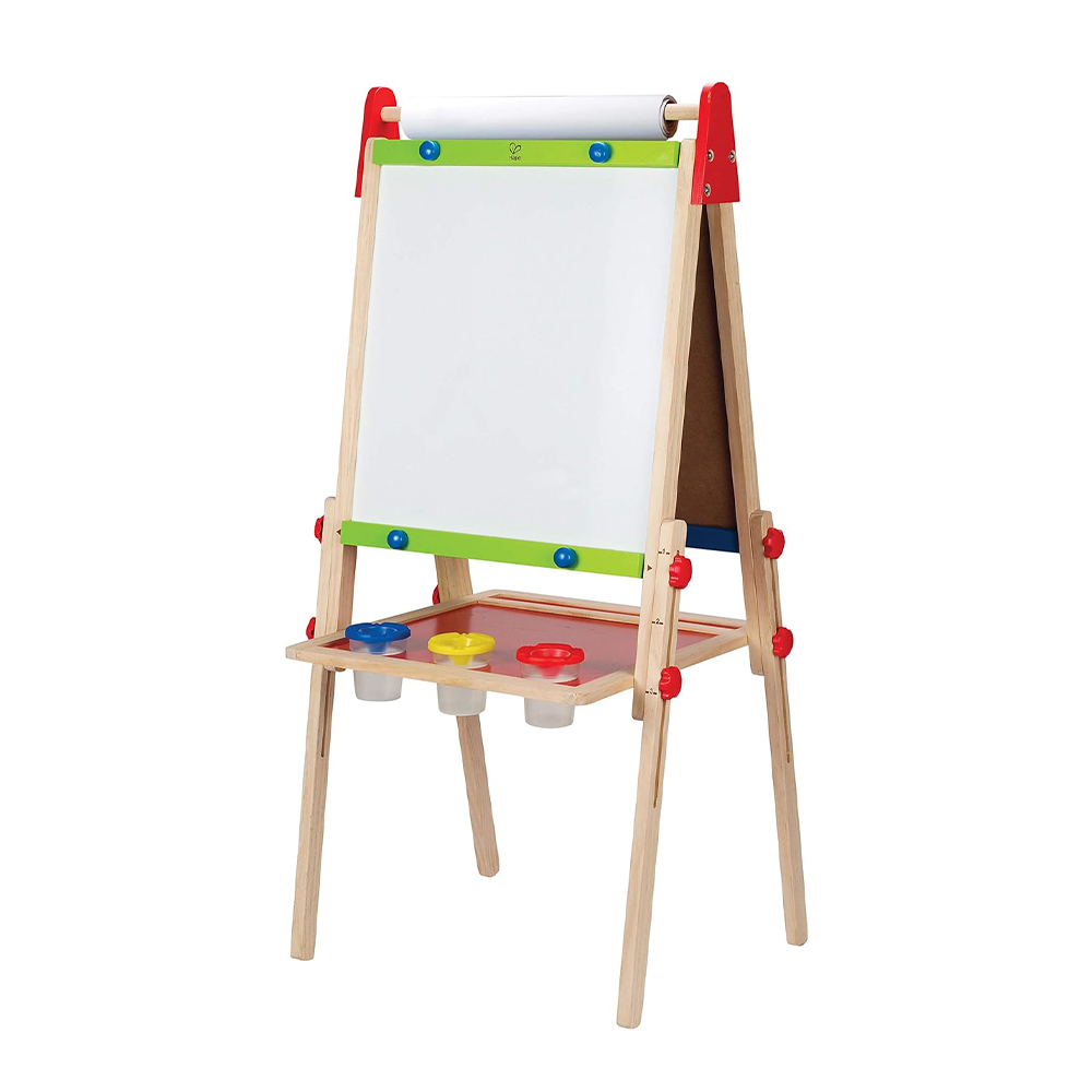 Cavalletto per bambini con 2 rotoli di carta da disegno, lavagna in legno, lavagna  magnetica e