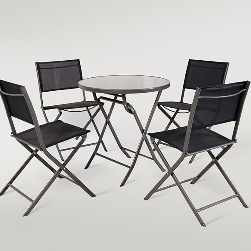 Garden Bistro Set Outdoor Folding Armored Glass Table and Chair Set Garden Furniture