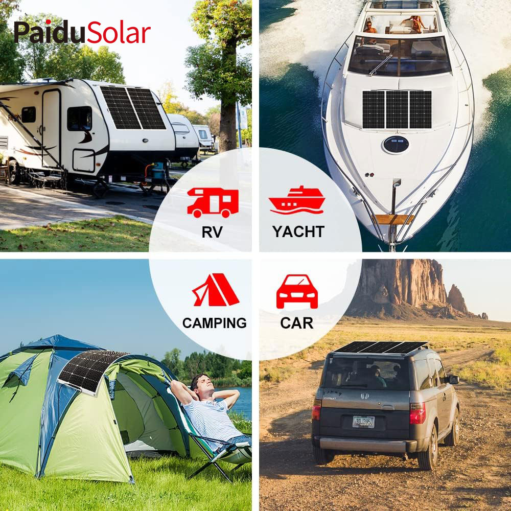 PaiduSolar 100W 12V bøjeligt semi-fleksibelt solpanel til campingvogn RV Bådcamper Trailer_795c