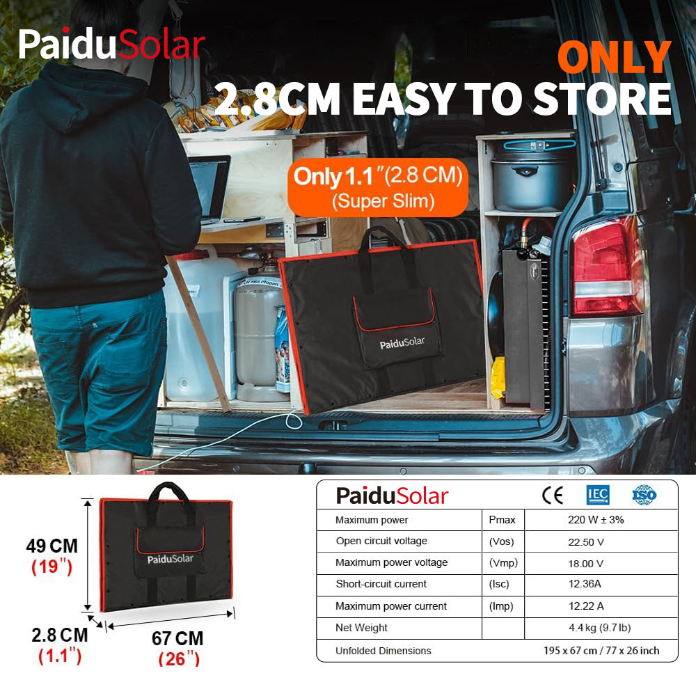 PaiduSolar 220w 18v Portable Aforeto Solar Panel Kit ho an'ny Rv Camping Trailer Emergency Power_3smy
