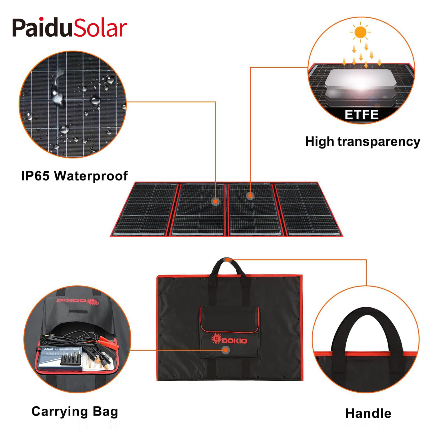 PaiduSolar 220w 18v අතේ ගෙන යා හැකි Foldable Solar Panel Kit for Rv Camping Trailer Emergency Power_2t21
