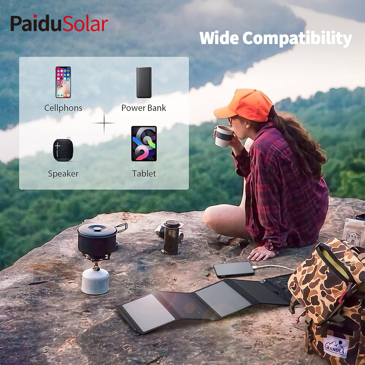 PaiduSolar 3 ports USB Carregador solar de 28 W IPX4 Panell solar portàtil impermeable per a càmping_33j8