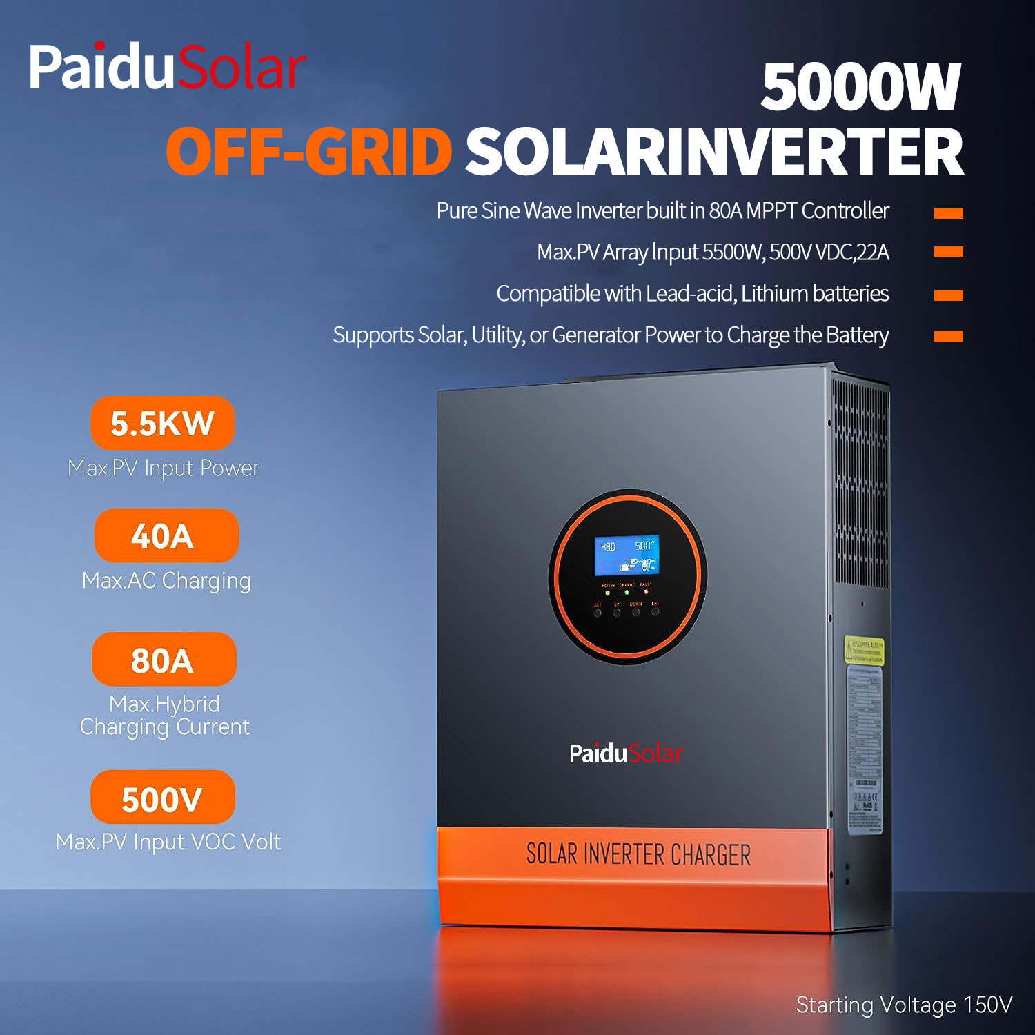 PaduSolar 5000W Solar Inverter 48V 110V Off-Grid 5KW Power Inverter Pikeun Solar Charge_2nln