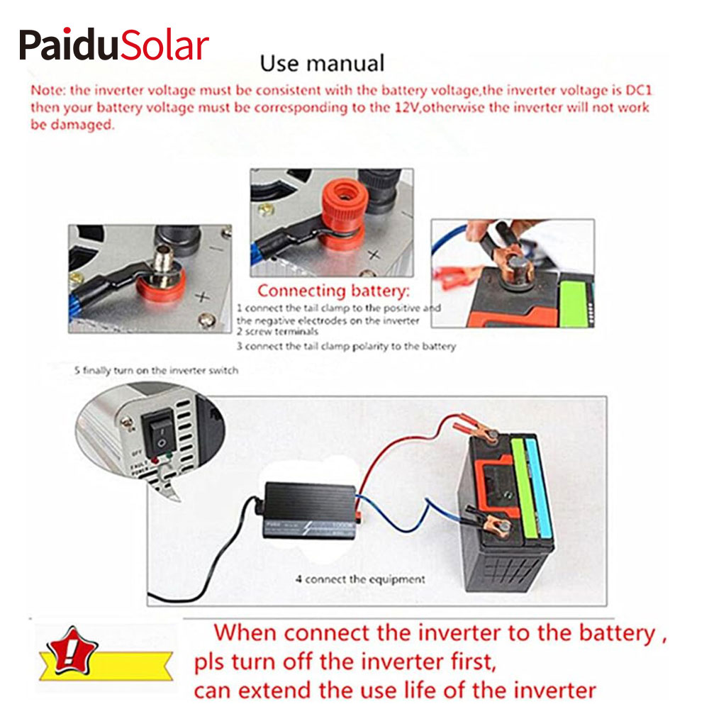 PaiduSolar 2000W 24V DC to 120V AC 60HZ Pure Sine Wave Off Grid Home Solar Power Inverter Converter_884j