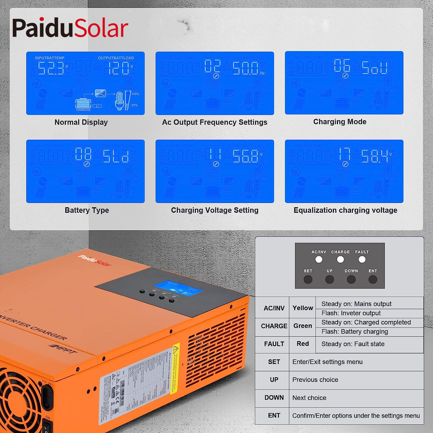PaiduSolar All-in-one Solar Hybrid Charger Inverter Вбудований інвертор живлення та сонячний контролер_56ya