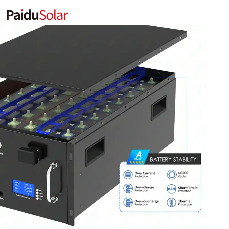 PaiduSolar hjemmebatteri 20kwh 48v 400ah LiFePO4 rackmonteret energiopbevaringsskab_5rbv