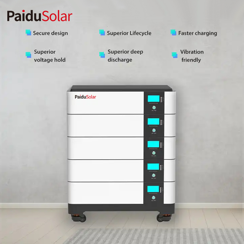 PaiduSolar, усталяваная ў стойку, для хатняй сонечнай энергетычнай сістэмы 48 В Літыевая батарэя LiFePo4 200ah 51fxd