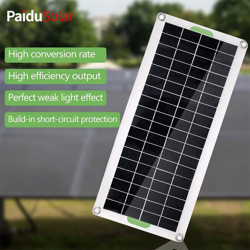 PaiduSolar 30W Polycrestal Solar Panel ለካምፕ መኪና ከቤት ውጭ ለሚሄድ የአደጋ ጊዜ የኃይል መለዋወጫ_599k