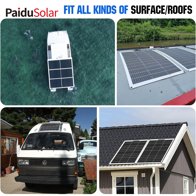 PaiduSolar 130W 12V Monocristalino Panel Solar Semi-Flexible Para Autocaravana RV Caravana Camper Barcos Roofs_9de7
